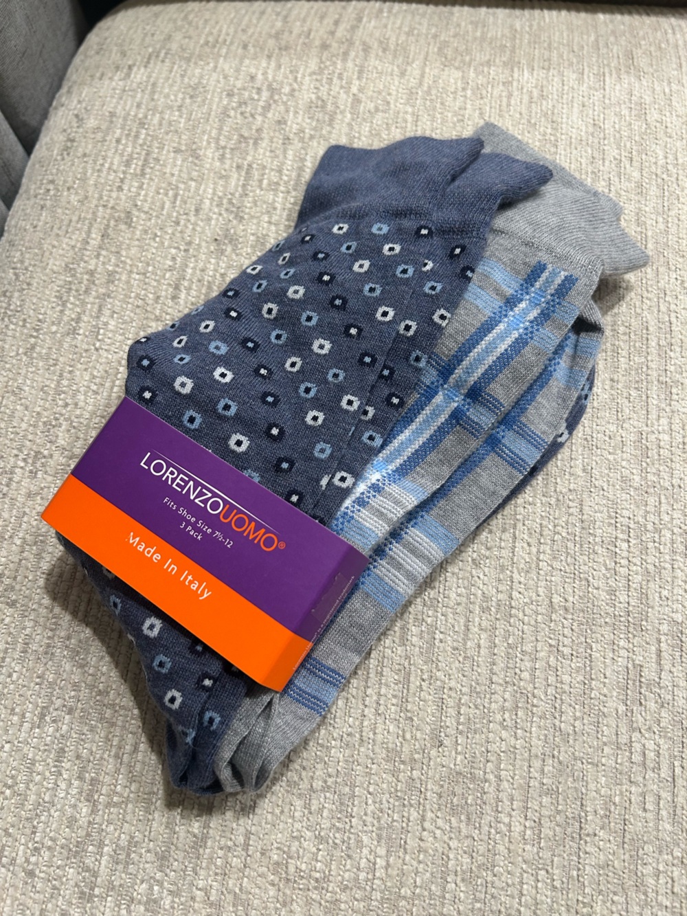 Lorenzo Uomo Navy Blue / grey Dress Socks 2 : pair only /new 7 1/2 -12 - Picture 2 of 8